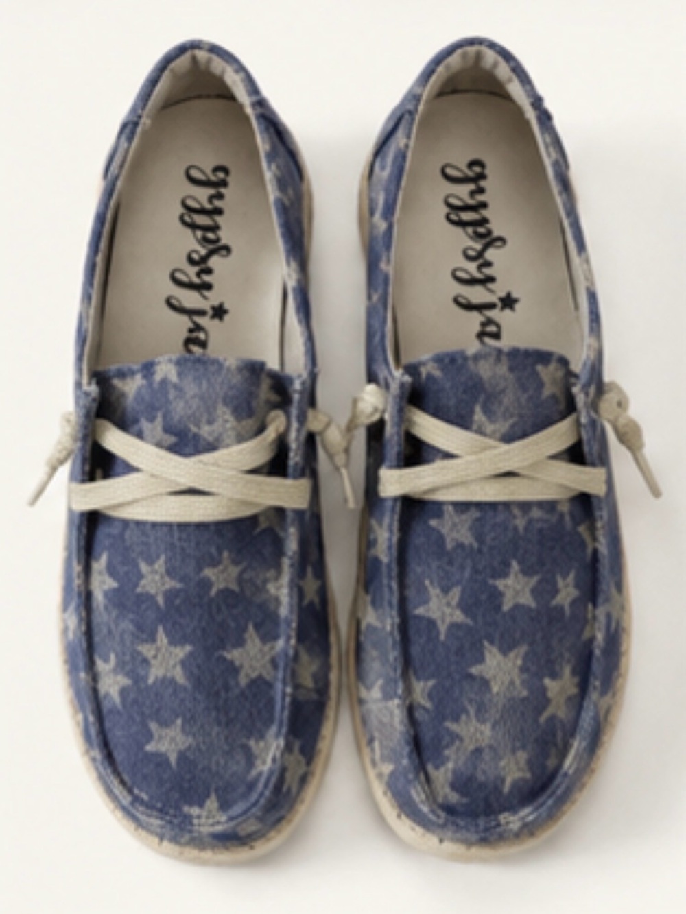 Gypsy Jazz Blue Star Print Slip-On Loafers